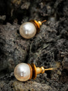 Basraa Classic White Pearl Stud Earrings in Golden Finish