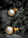 Basraa Classic White Pearl Stud Earrings in Golden Finish