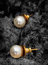 Basraa Classic White Pearl Stud Earrings in Golden Finish