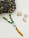 Aqua Green Agate Tassel Necklace – Gold-Plated Chain Statement Jewelry by Basraa