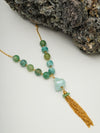 Aqua Green Agate Tassel Necklace – Gold-Plated Chain Statement Jewelry by Basraa