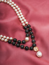 Dual-Tone Basraa Pearl & Agate Layered Necklace – Gold Floral Pendant Accent