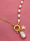 Basraa Pearl Ruby Accent Charm Necklace – Dual Chain 18K Gold-Plated