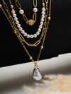 Basraa Multi-Layer Pearl &amp; Gold Drop Necklace