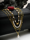 Basraa Multi-Layer Pearl &amp; Gold Drop Necklace