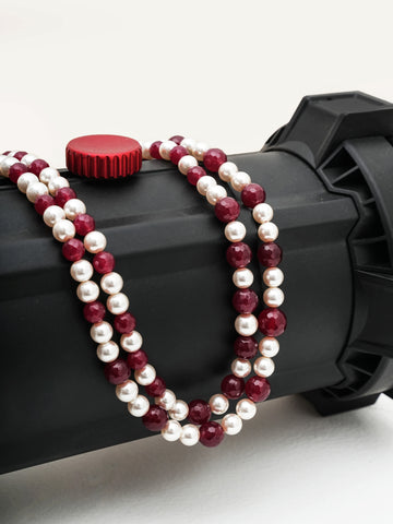 Basraa Ruby Red Jade Radiance Dual-Layer Pearl Necklace
