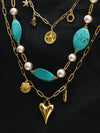 Basraa Turquoise & Pearl Layered Necklace with Golden Charms