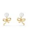 Basraa 92.5 Sterling Silver Pearl Bow, Gold plated Stud Earrings
