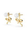 Basraa 92.5 Sterling Silver Pearl Bow, Gold plated Stud Earrings
