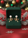 Basraa 92.5 Sterling Silver Pearl Bow, Gold plated Stud Earrings