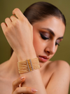 Radiant Rows – Golden Crystal Pearl Bracelet