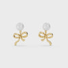 Basraa 92.5 Sterling Silver Pearl Bow, Gold plated Stud Earrings